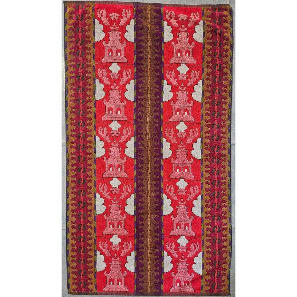 Vintage Royal Terry International Pagoda Dragon Beach Towel Red Cotton Brazil